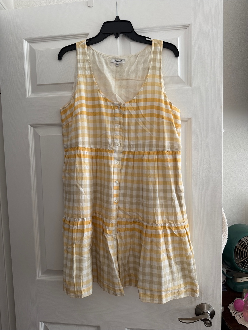 Madewell yellow and Cream Scoop-Neck tiered dress